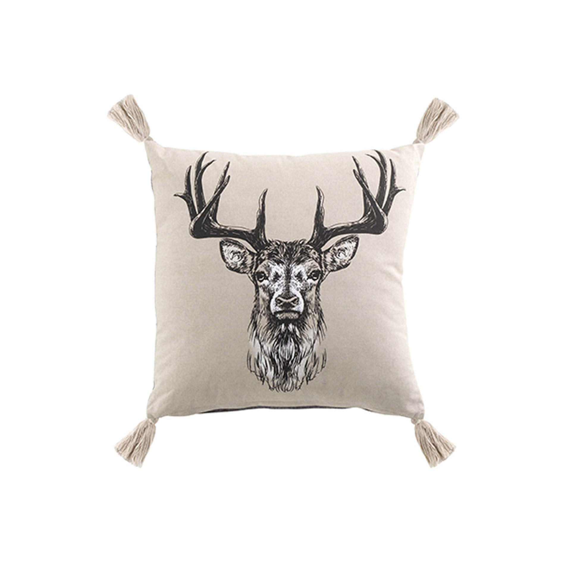 Almofada Capa Removível Pompom Algodão Estampado Cambraia Liso Deer Chic
