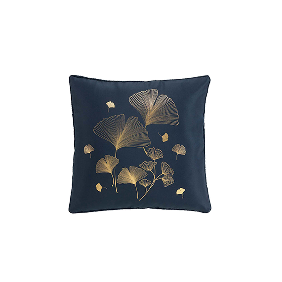 Cojín Funda Desenfundable Ribete Poliéster Estampado Metalizado Bloomy Azul Marino