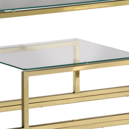 HKH Mesa Consola em Aço Inoxidável e Vidro Temperado - Dourado