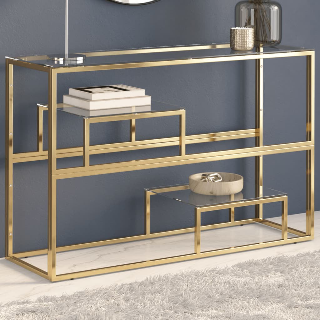 HKH Mesa Consola em Aço Inoxidável e Vidro Temperado - Dourado