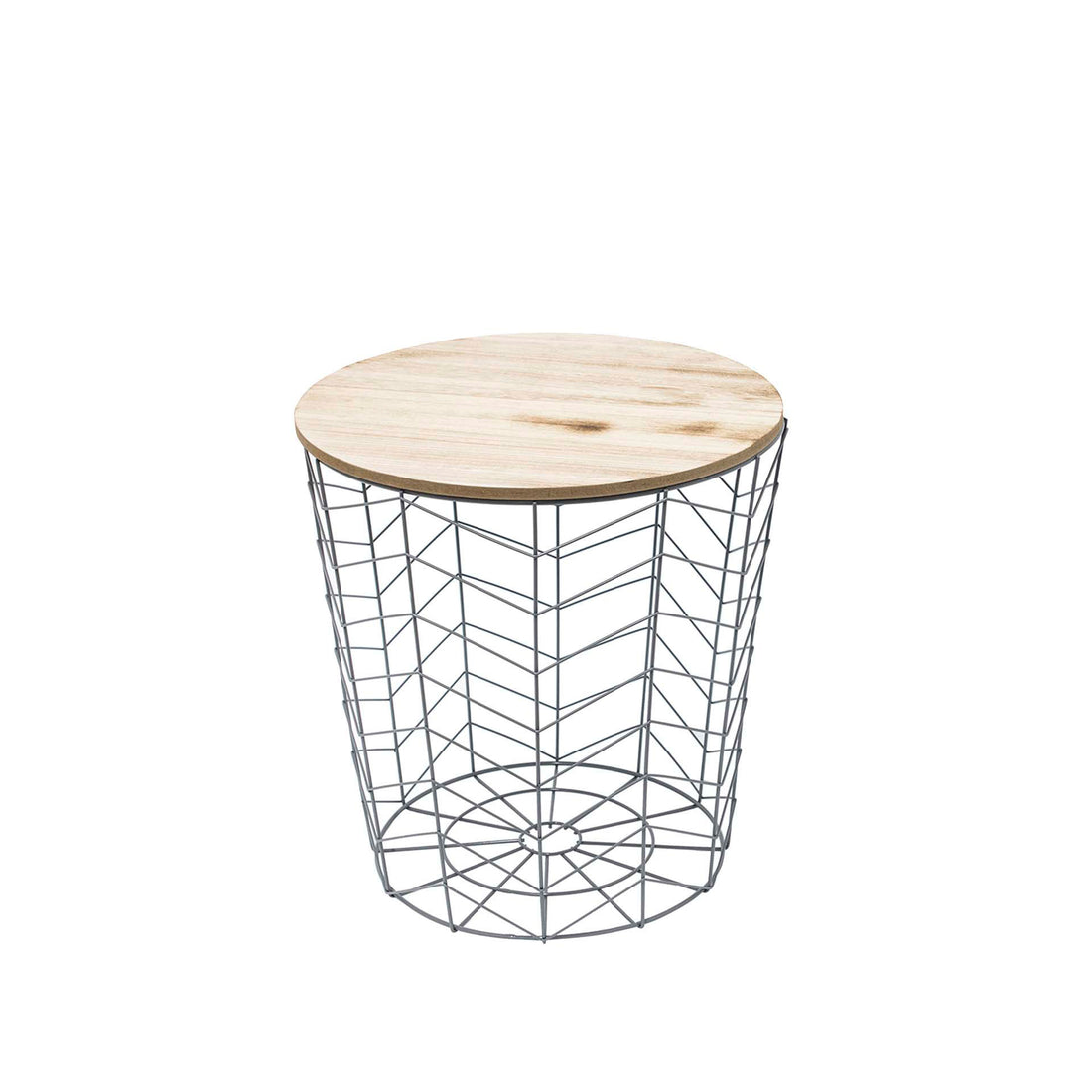 Mesa Auxiliar Redonda Tapa de Madera y Estructura de Metal Gris
