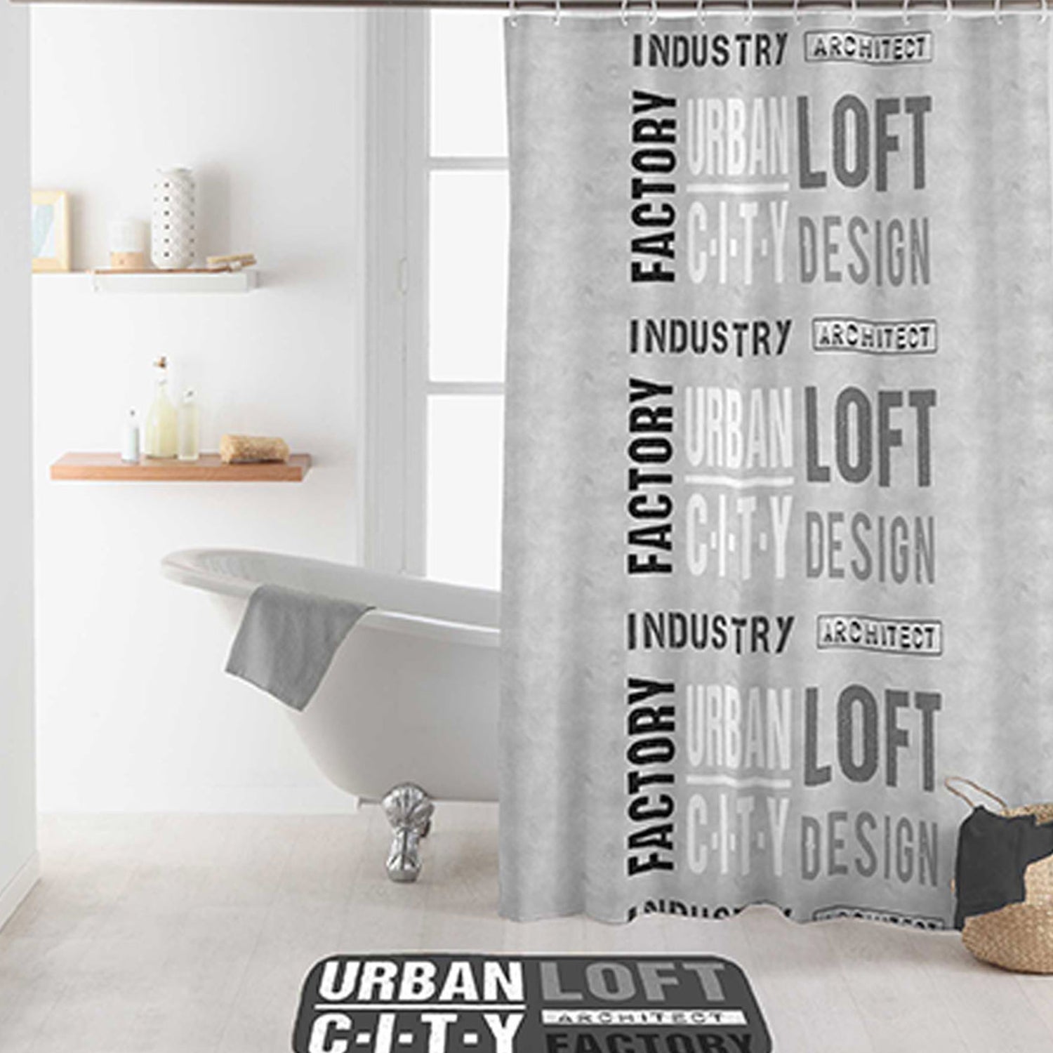 Cortina de Ducha con Ganchos Poliéster Estampado Urban Loft