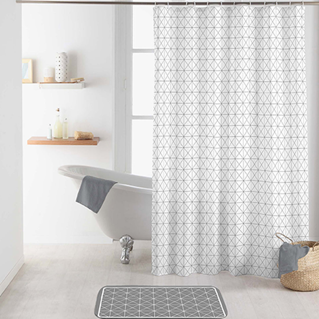 Cortina de Duche com Ganchos Poliéster Estampado Kubia