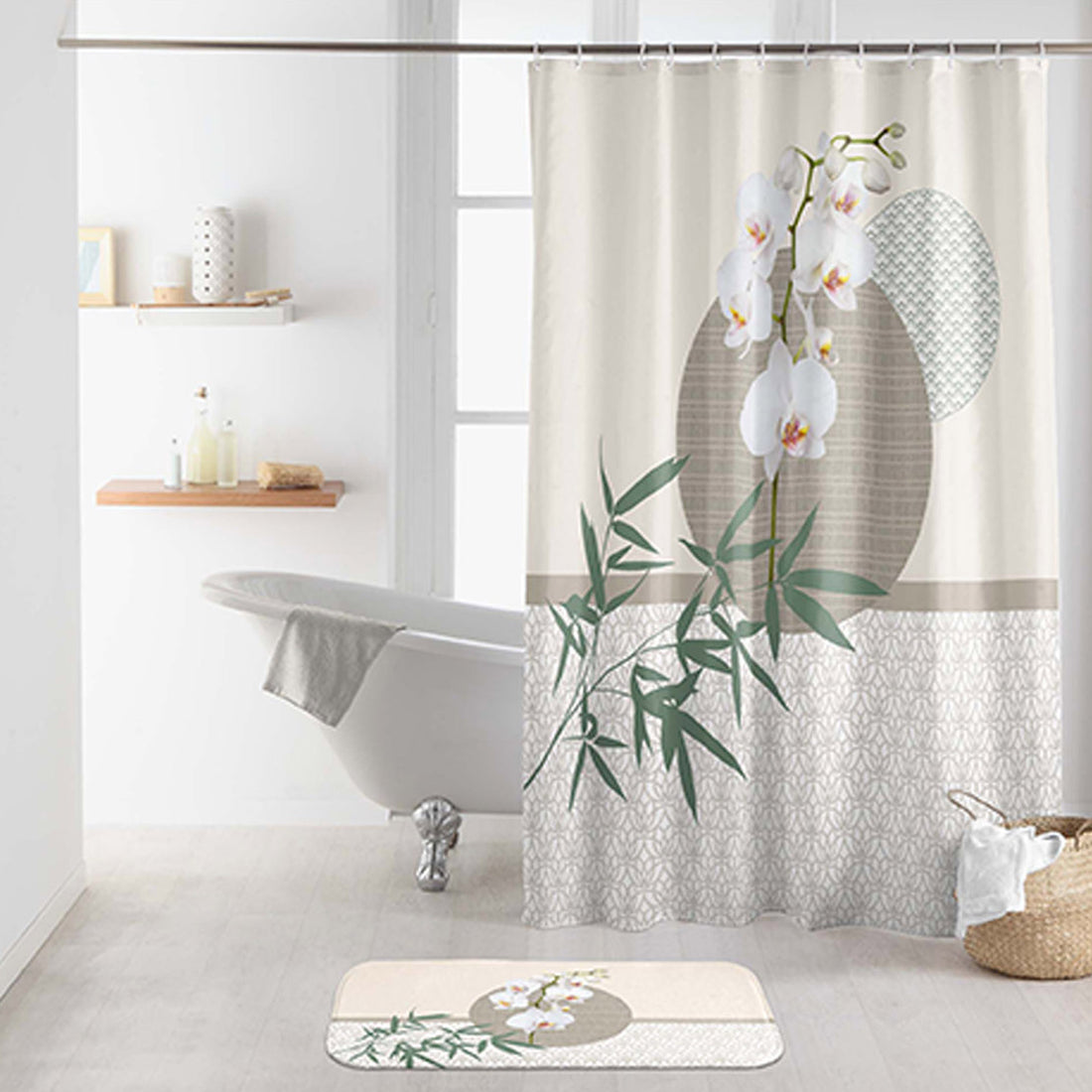 Cortina de Duche com Ganchos Poliéster Estampado Azia