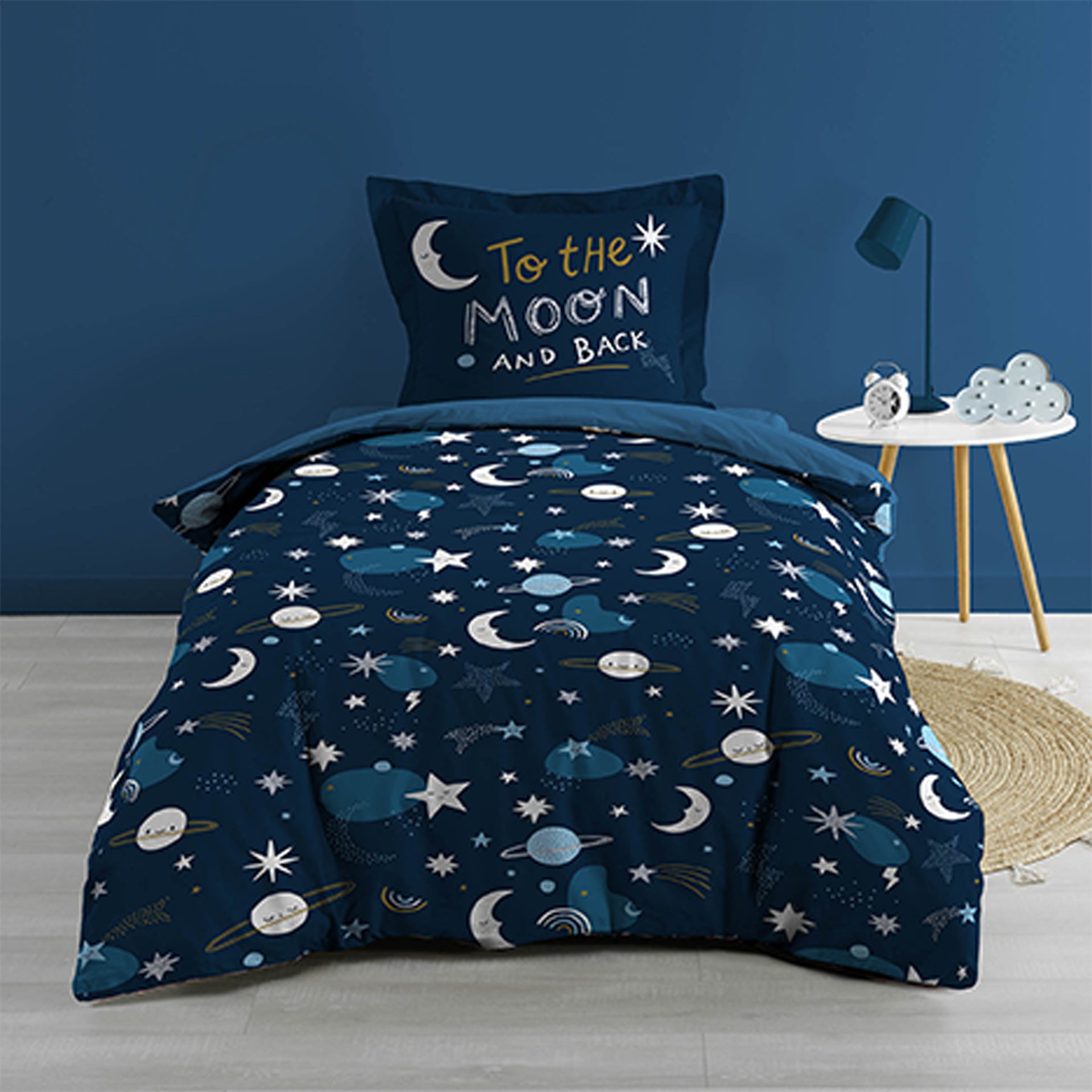 Jogo de Cama 2 Peças Estampado Moonlight Azul