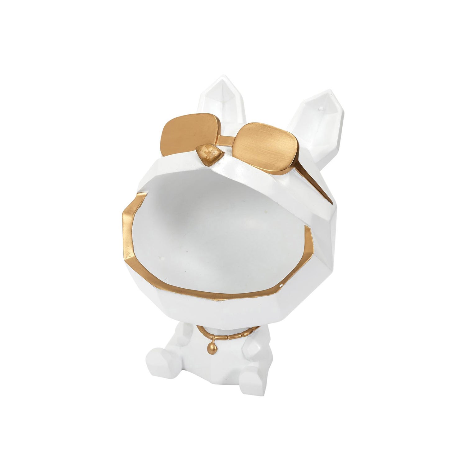 Despeja Bolsos Figura Cão Branco/Dourado 23 cm