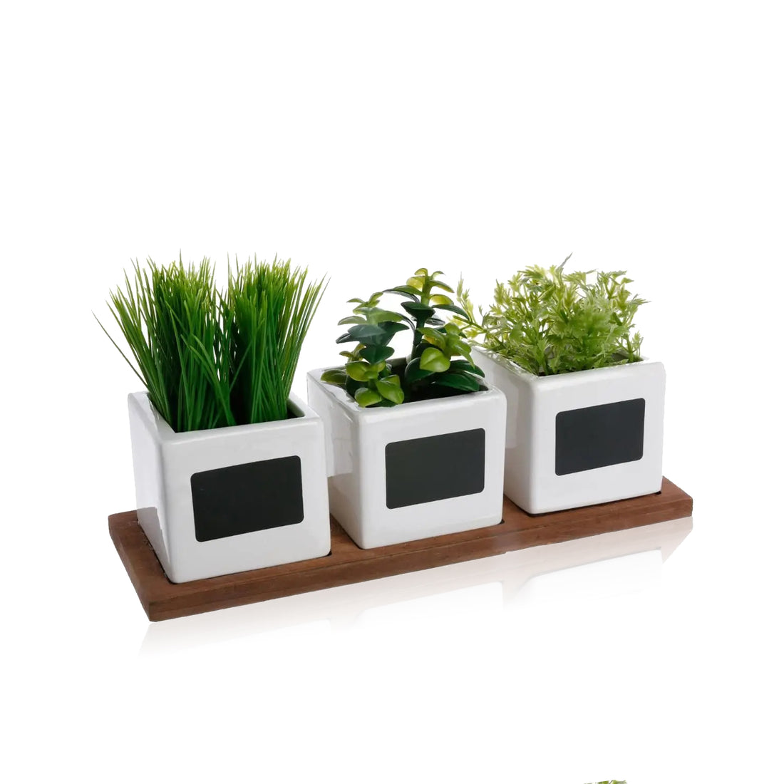 Set de 3 Macetas de Hierbas Aromáticas Artificiales con Base