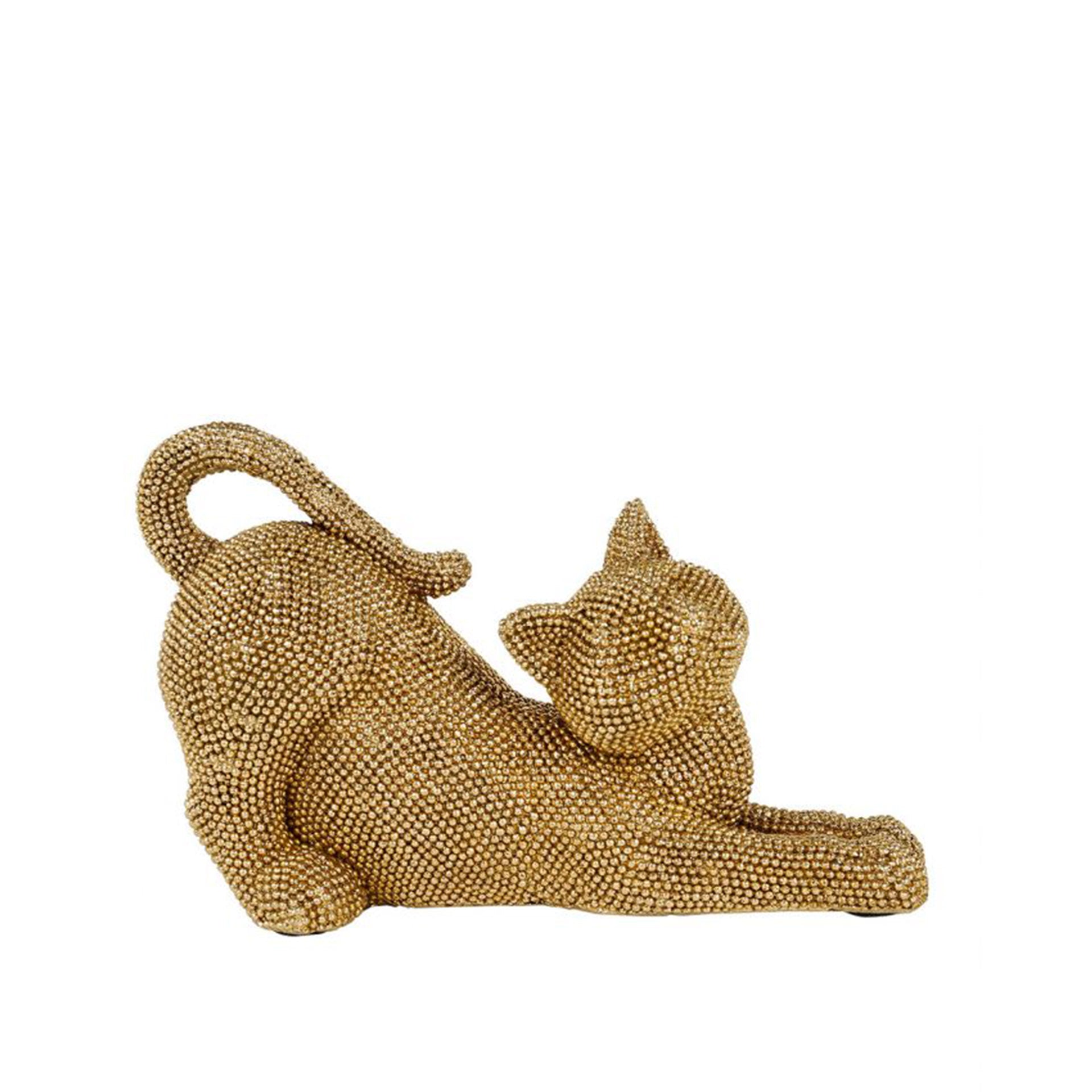 Gato Decorativo Efeito Strass Dourado