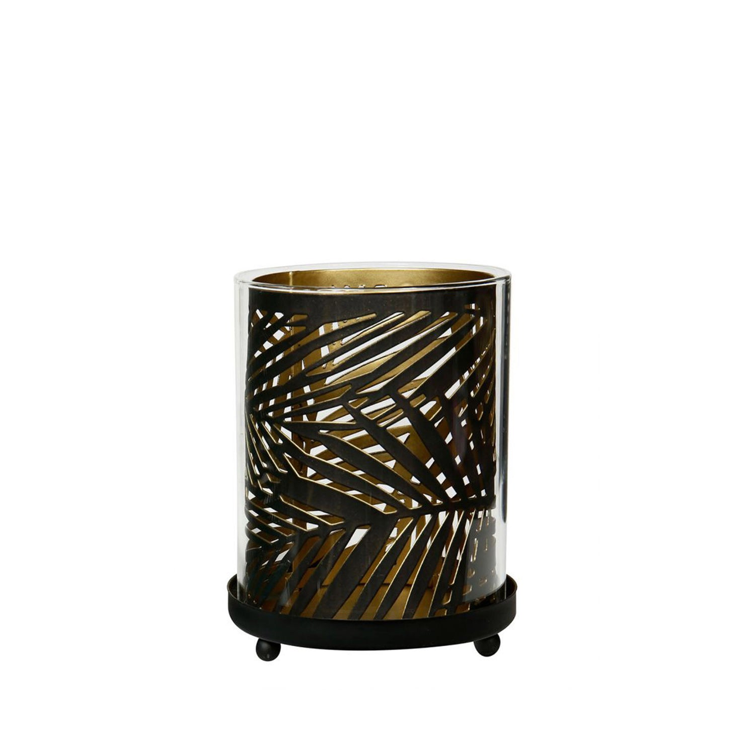 Porta Velas Vidro Interior Metal Dourado