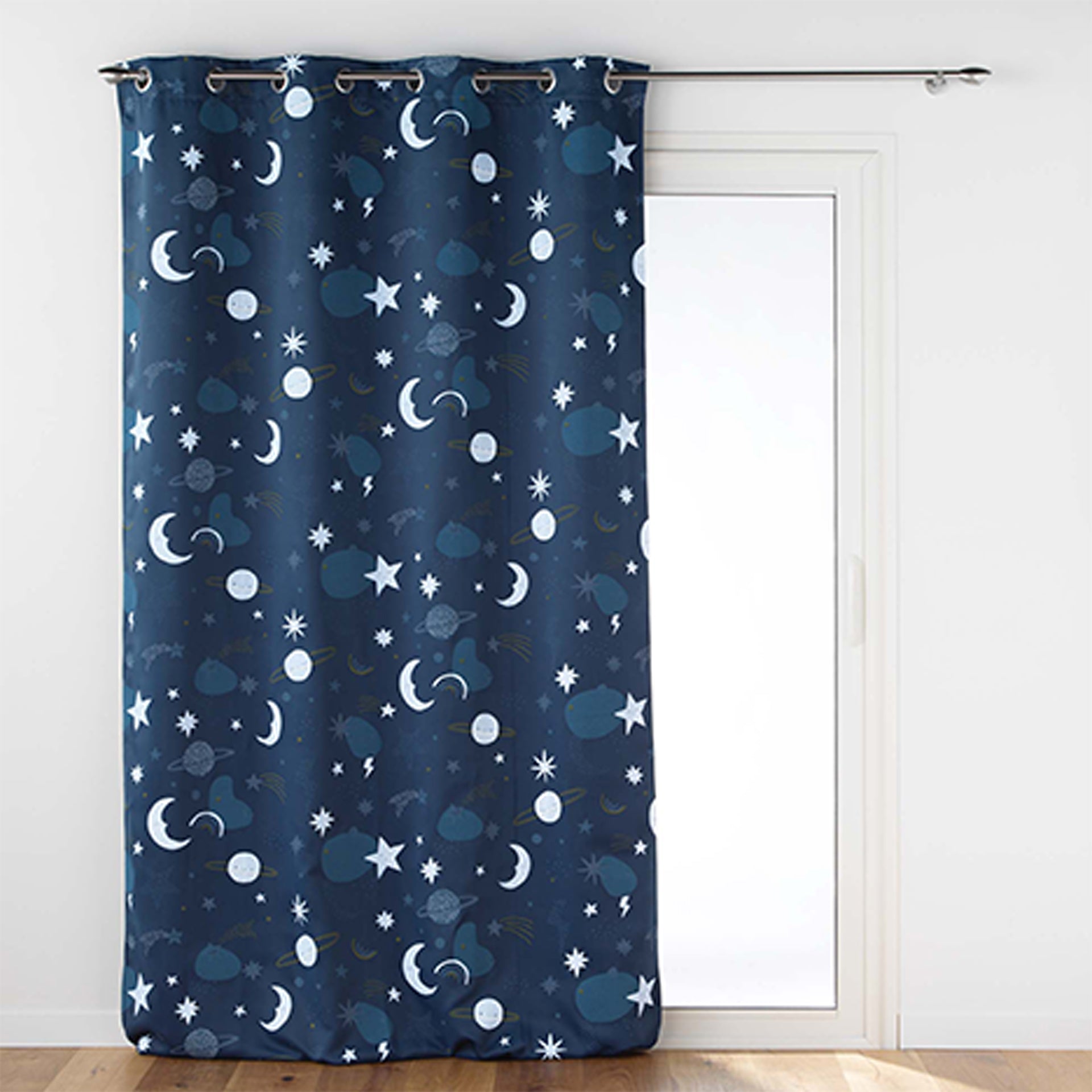 Cortina com Ilhós Opaca Estampado Moonlight Azul