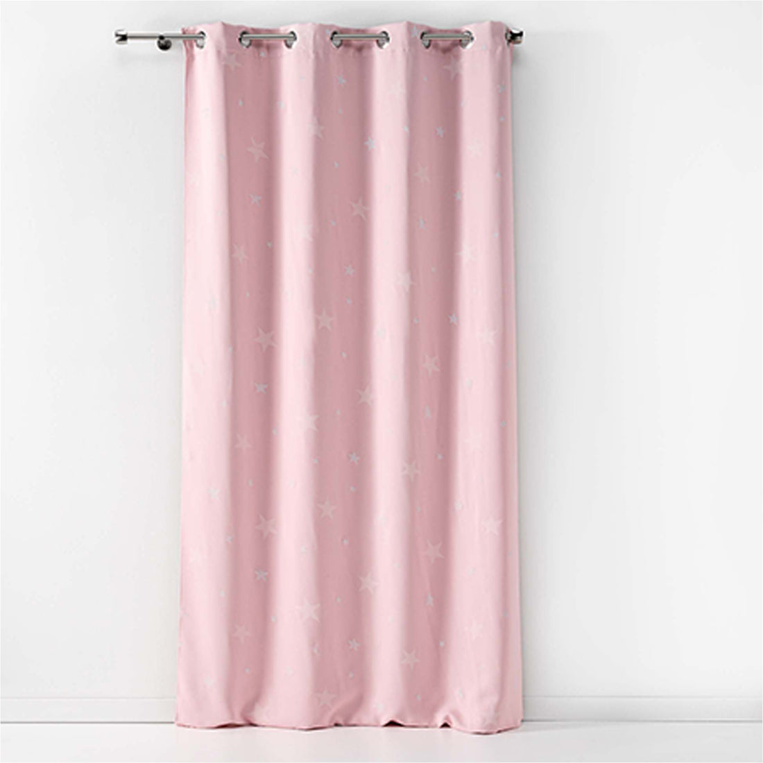Cortina com Ilhós Opaca Rosa Estrelas