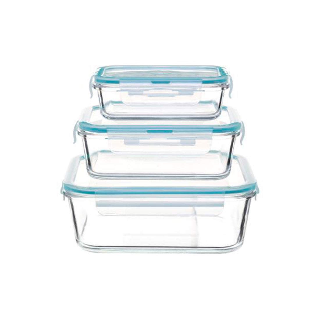 Set de 3 Cajas Cristal Cuadradas con Tapa Hermética