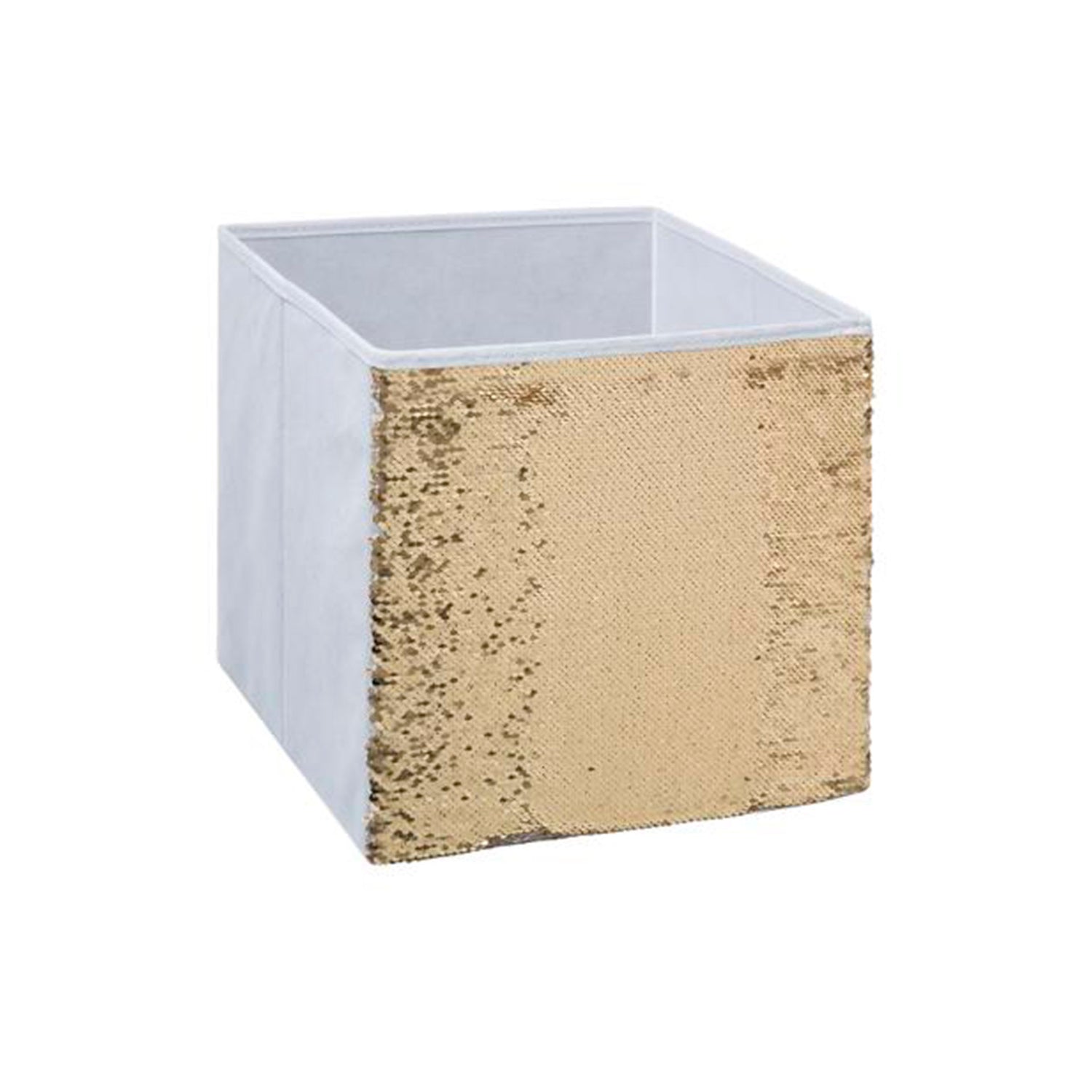 Cubo de Arrumação Lantejoulas Branco/Dourado