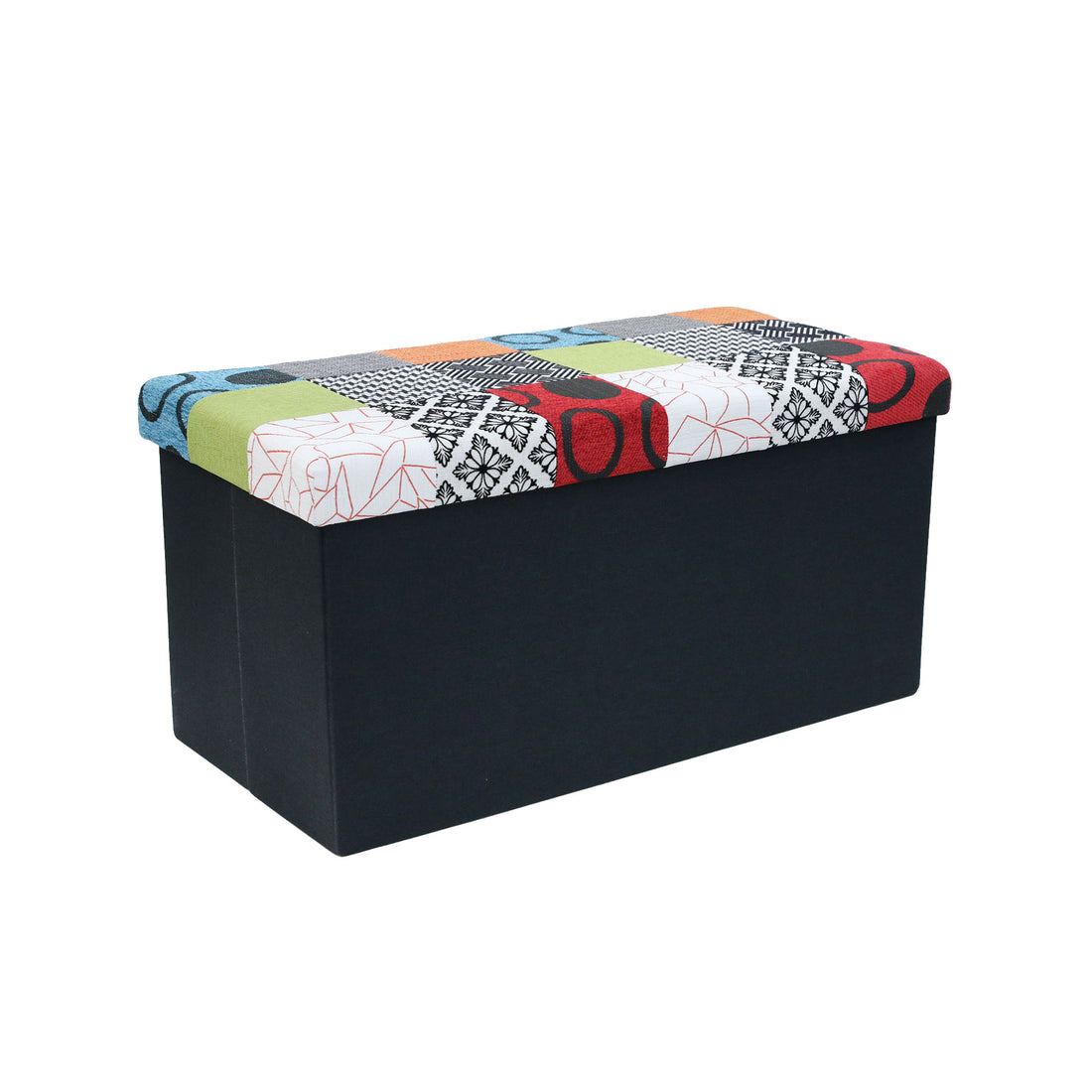 Puff doble con almacenamiento superior de patchwork