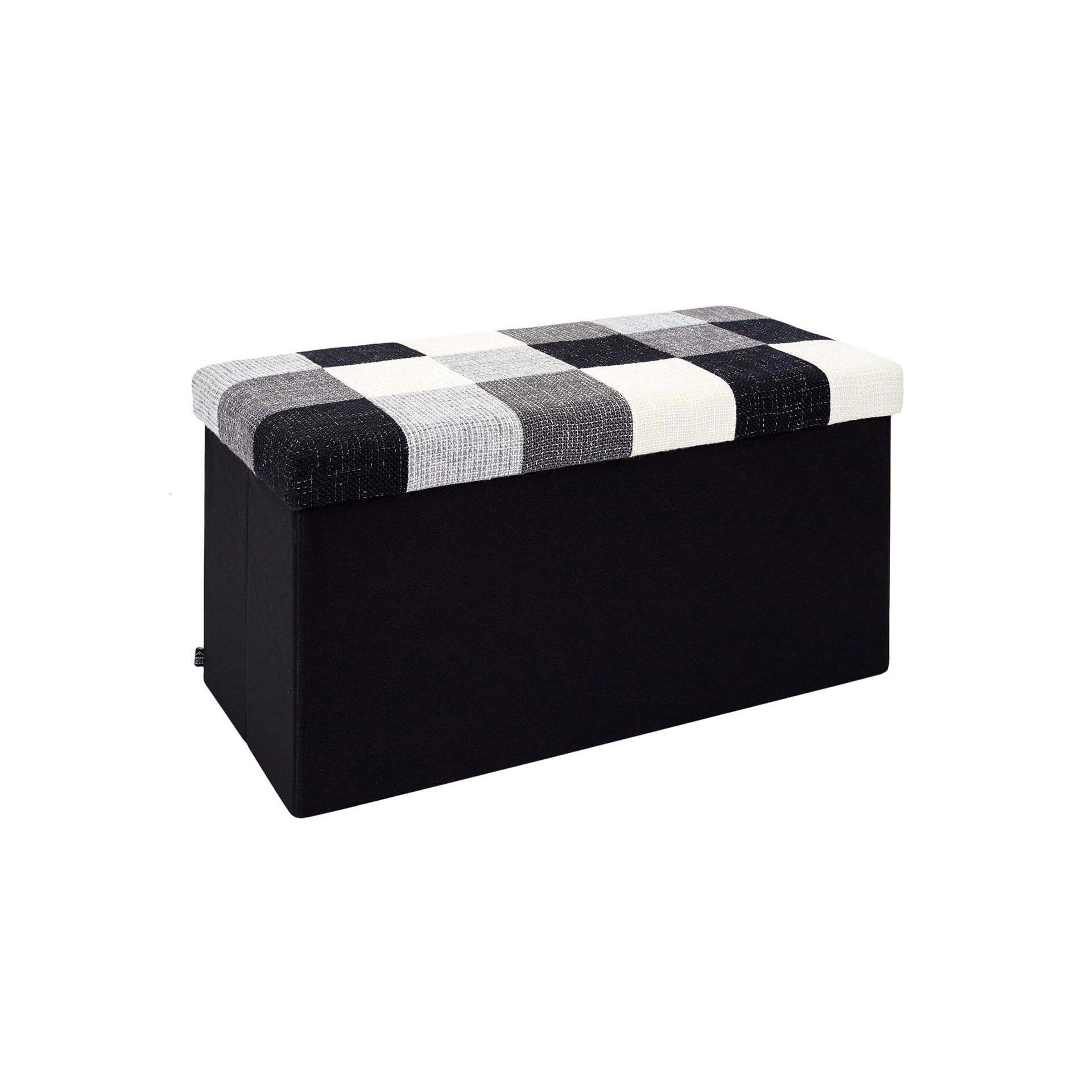 Puff Duplo com Arrumação Patchwork Preto e Branco