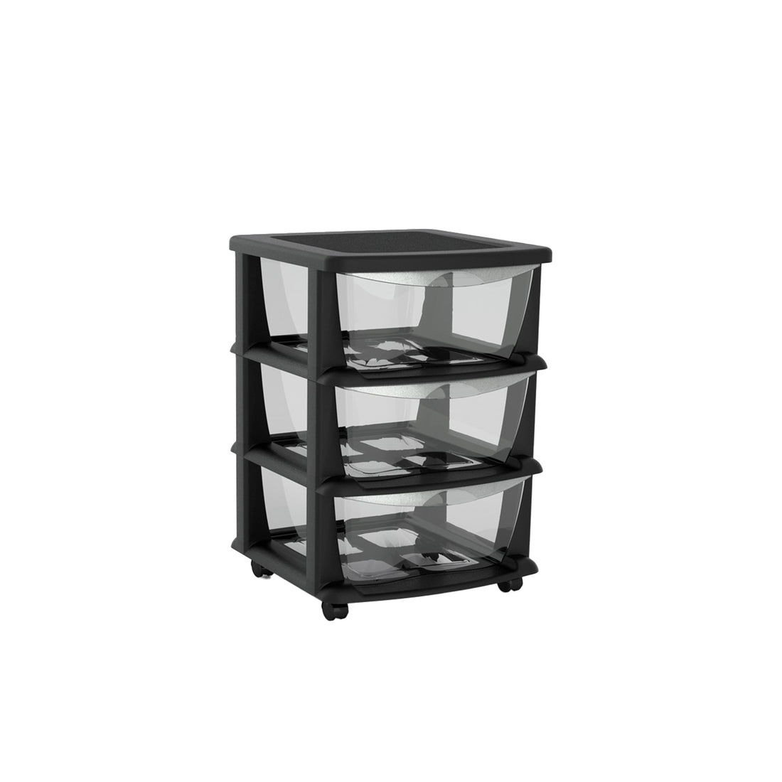 Gaveteiro Preto com Rodas e 3 Gavetas Transparentes