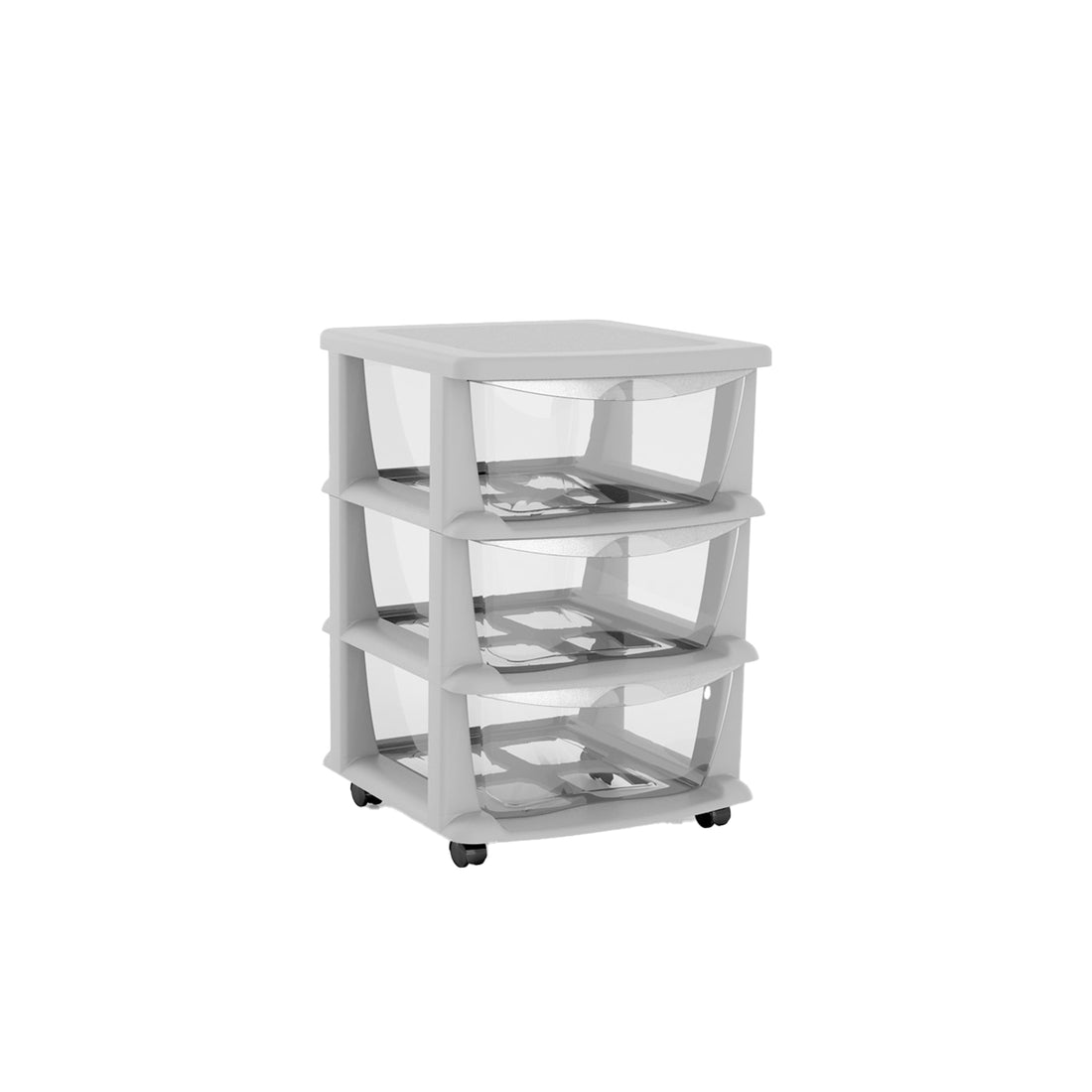 Gaveteiro Cinzento com Rodas e 3 Gavetas Transparentes