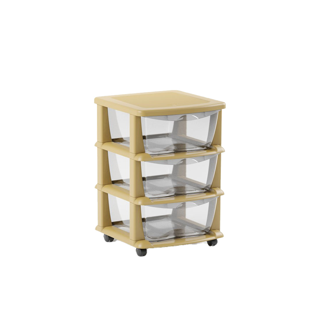 Gaveteiro Bege com Rodas e 3 Gavetas Transparentes