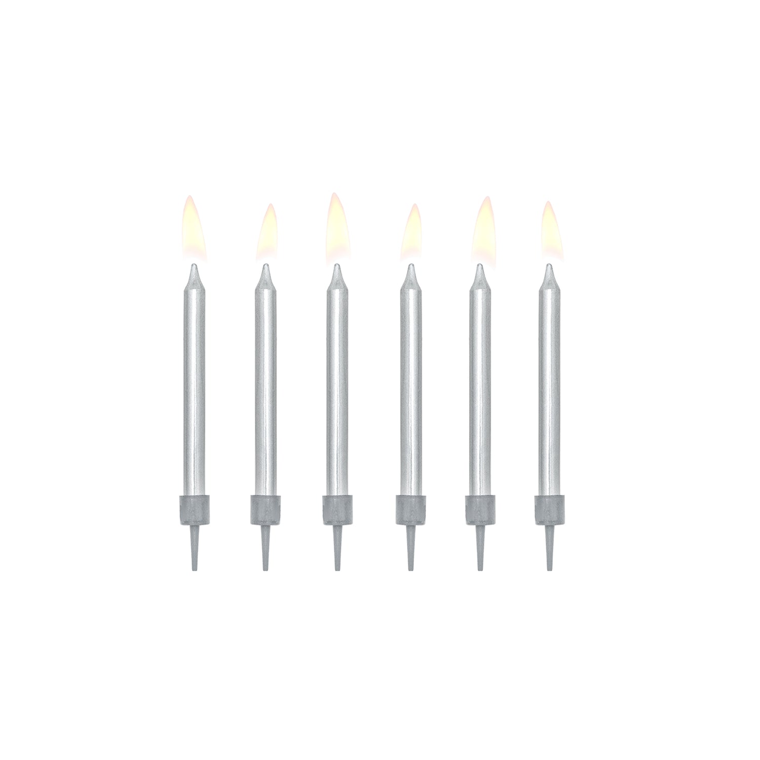 Pack 6 Velas Aniversário Prateadas 6 cm