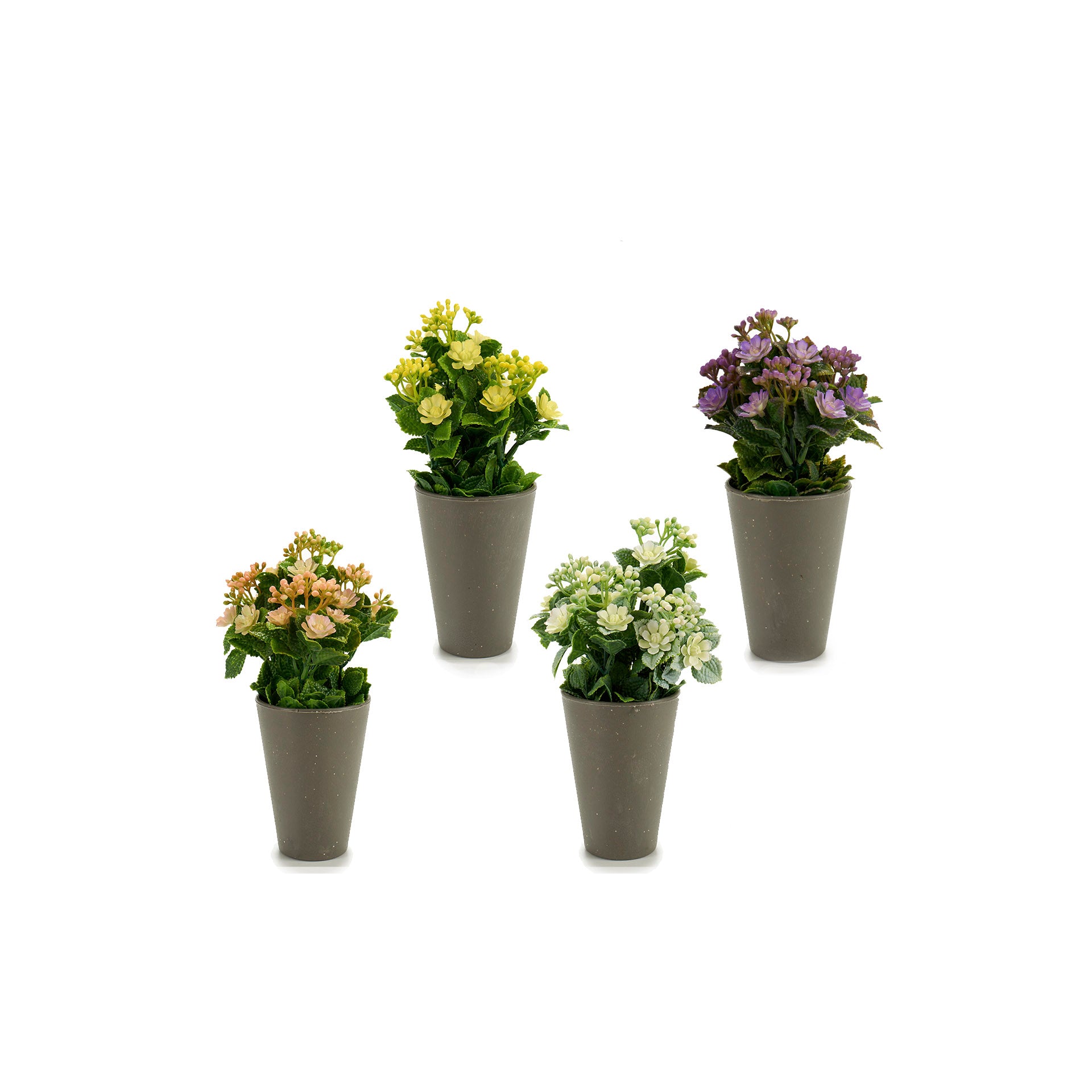 Vaso Cinza com Flor Artificial Bolinhas