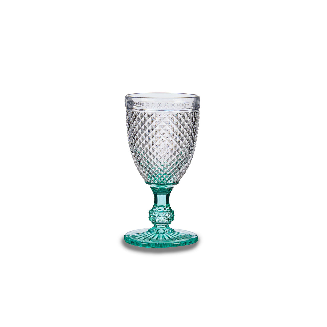 Vaso Agua Cristal Transparente Pie Diamante Turquesa 240 ml