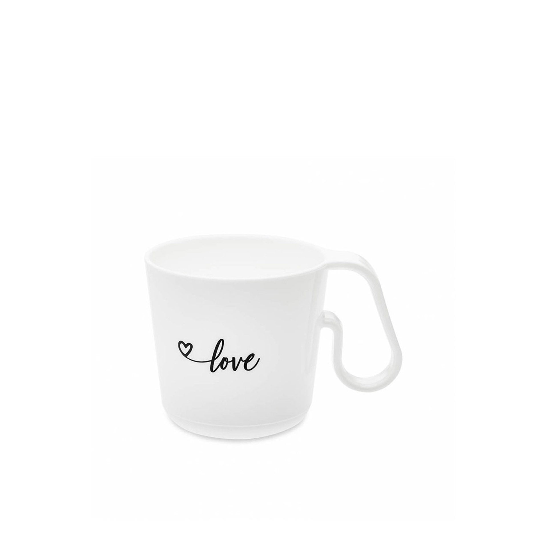 Taza de plástico blanca Love