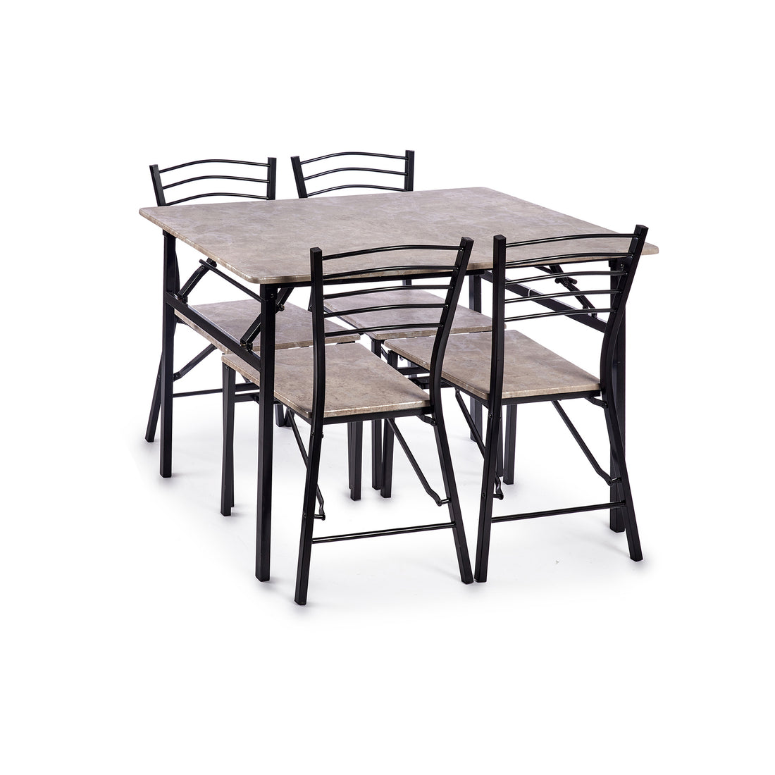 Conjunto Mesa + 4 Cadeiras Dobráveis Madeira e Metal Preto