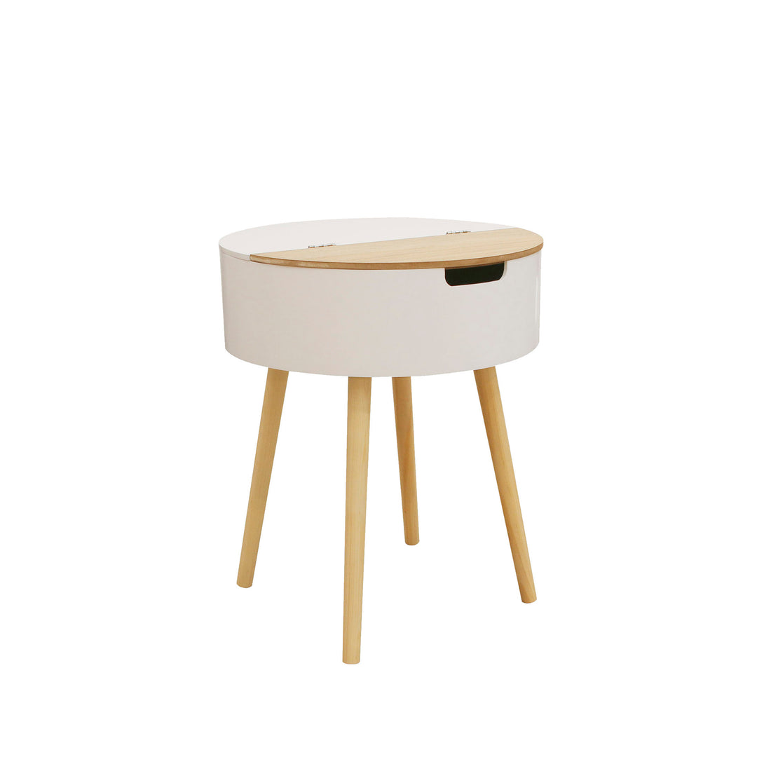 Mesa auxiliar redonda blanca con tablero plegable
