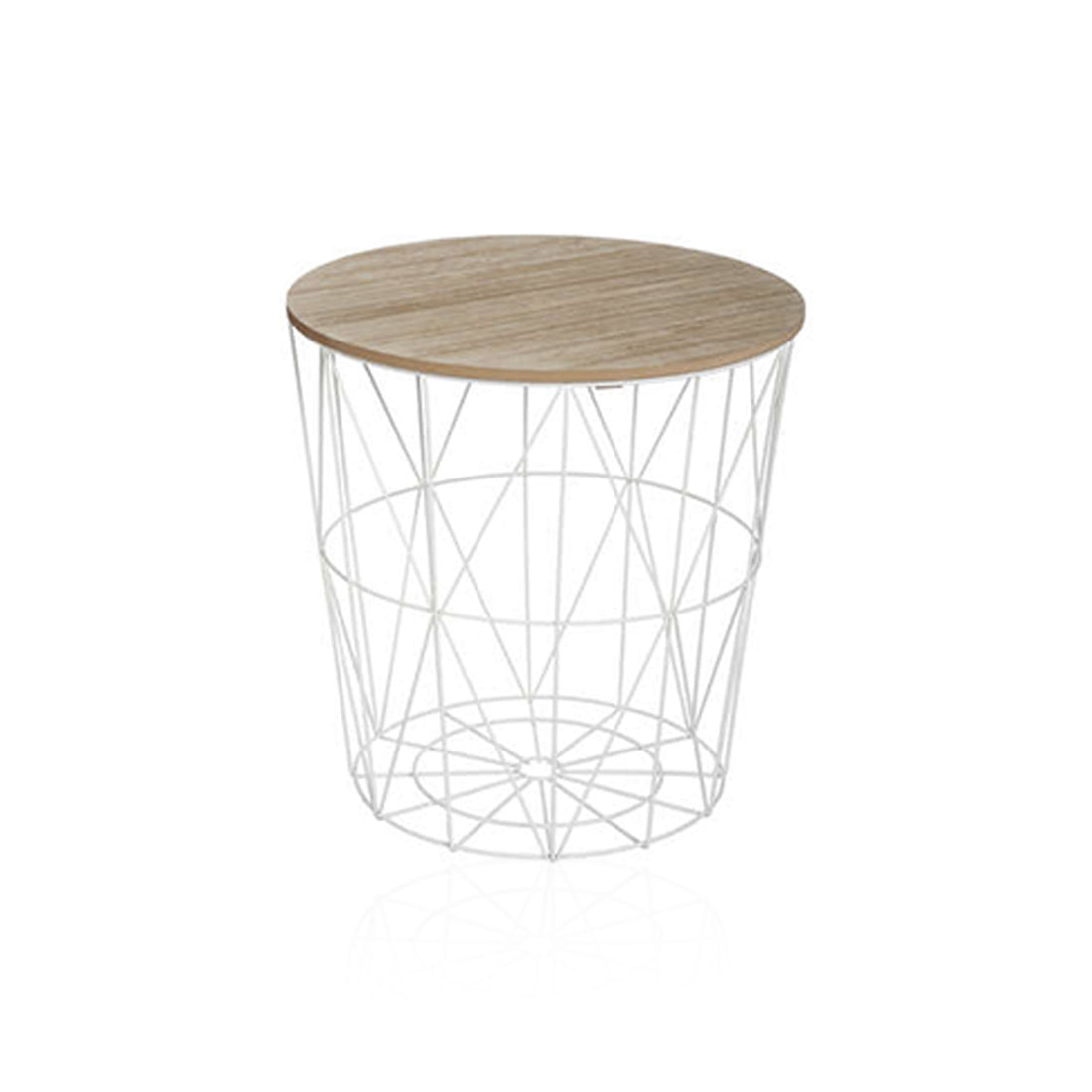 Mesa auxiliar redonda blanca con tapa de madera