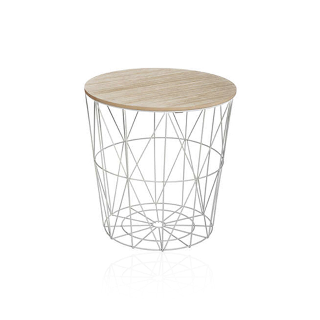 Mesa auxiliar redonda gris con tapa de madera