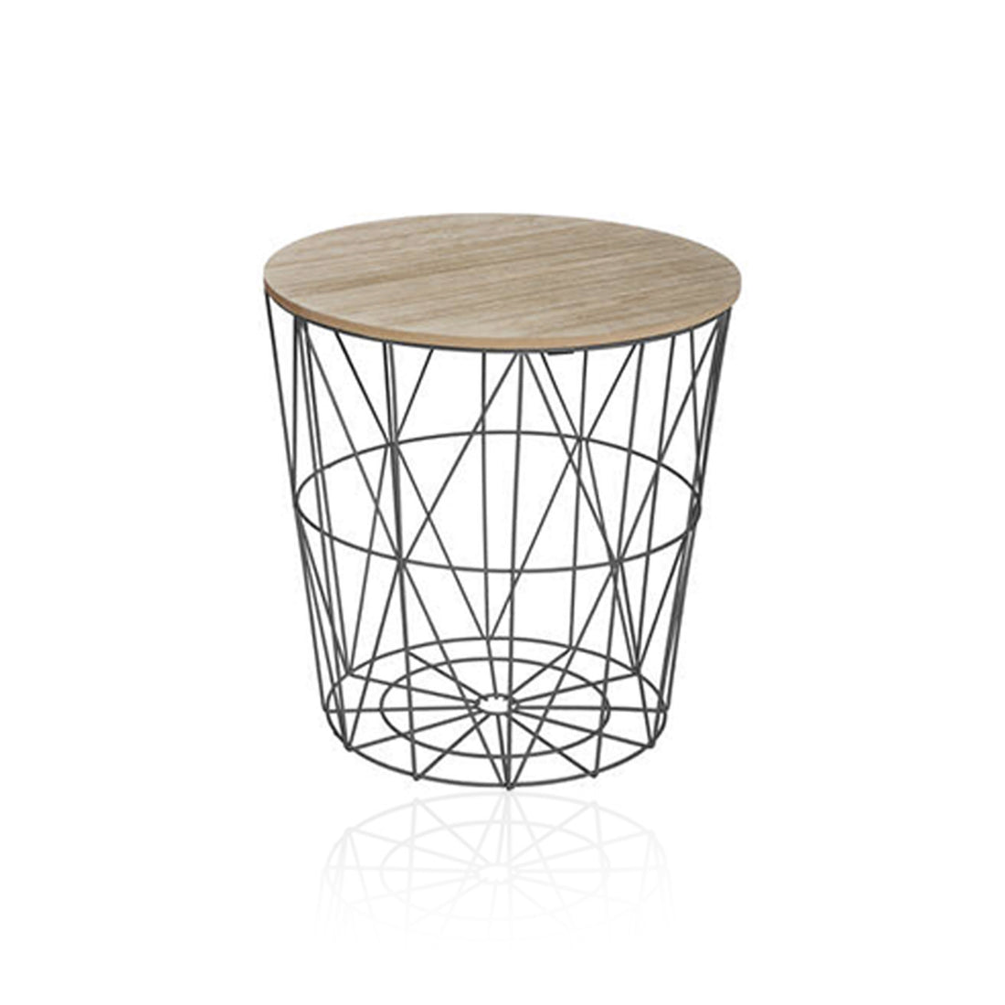 Mesa auxiliar redonda negra con tapa de madera
