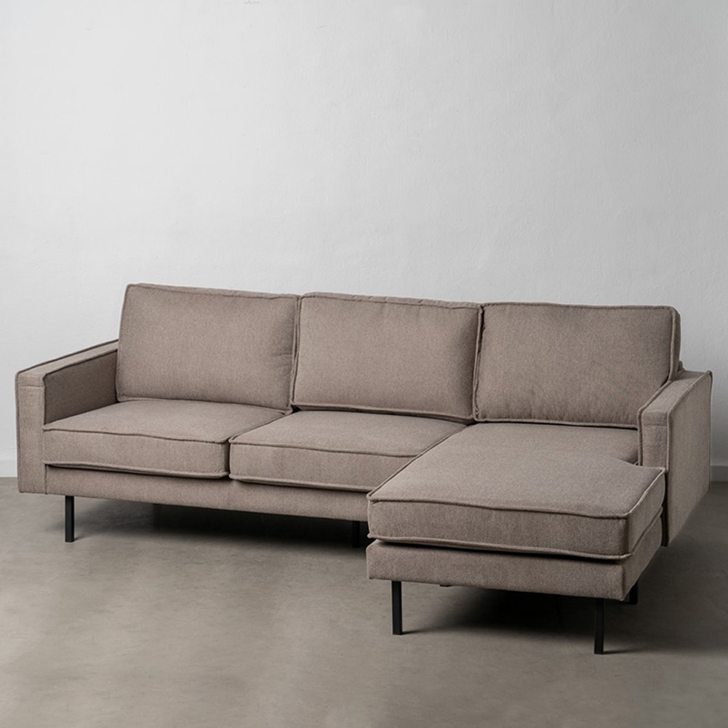 Sofá 3 Lugares com Chaise Longue Taupe