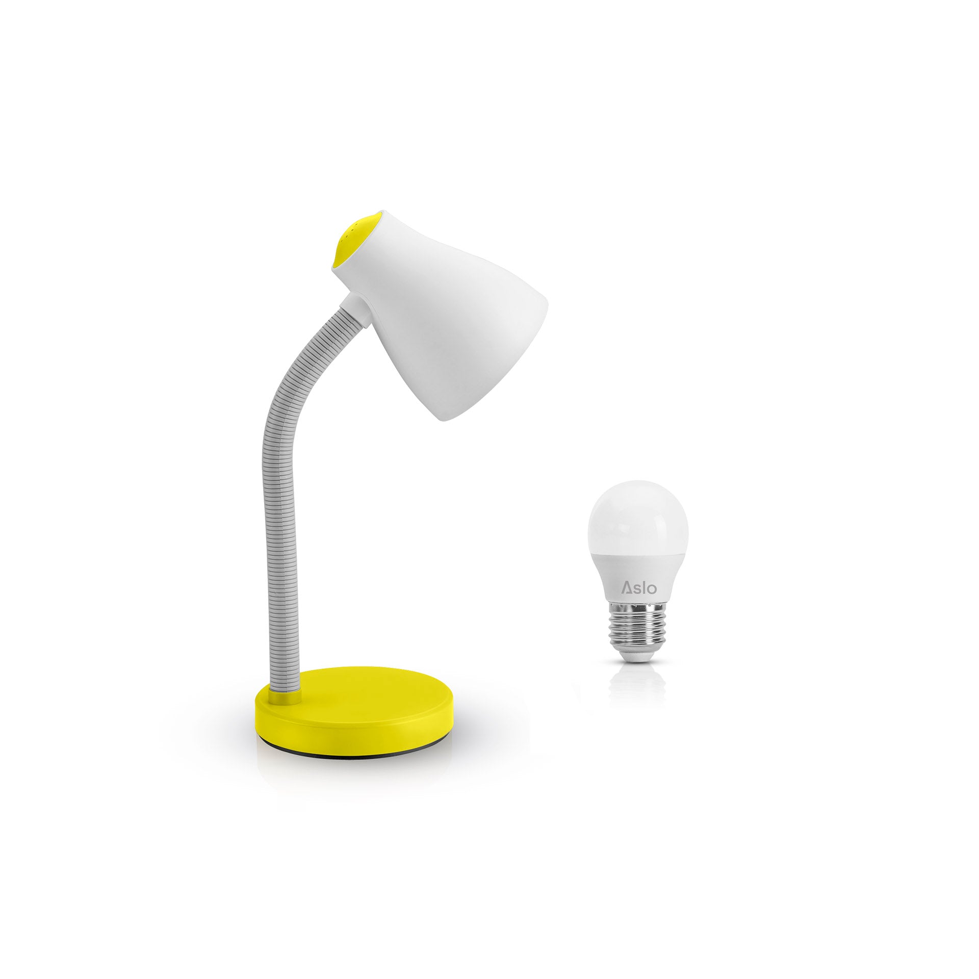 Candeeiro Secretária Amarelo E27 15W com Lâmpada Led Esf E27 5W