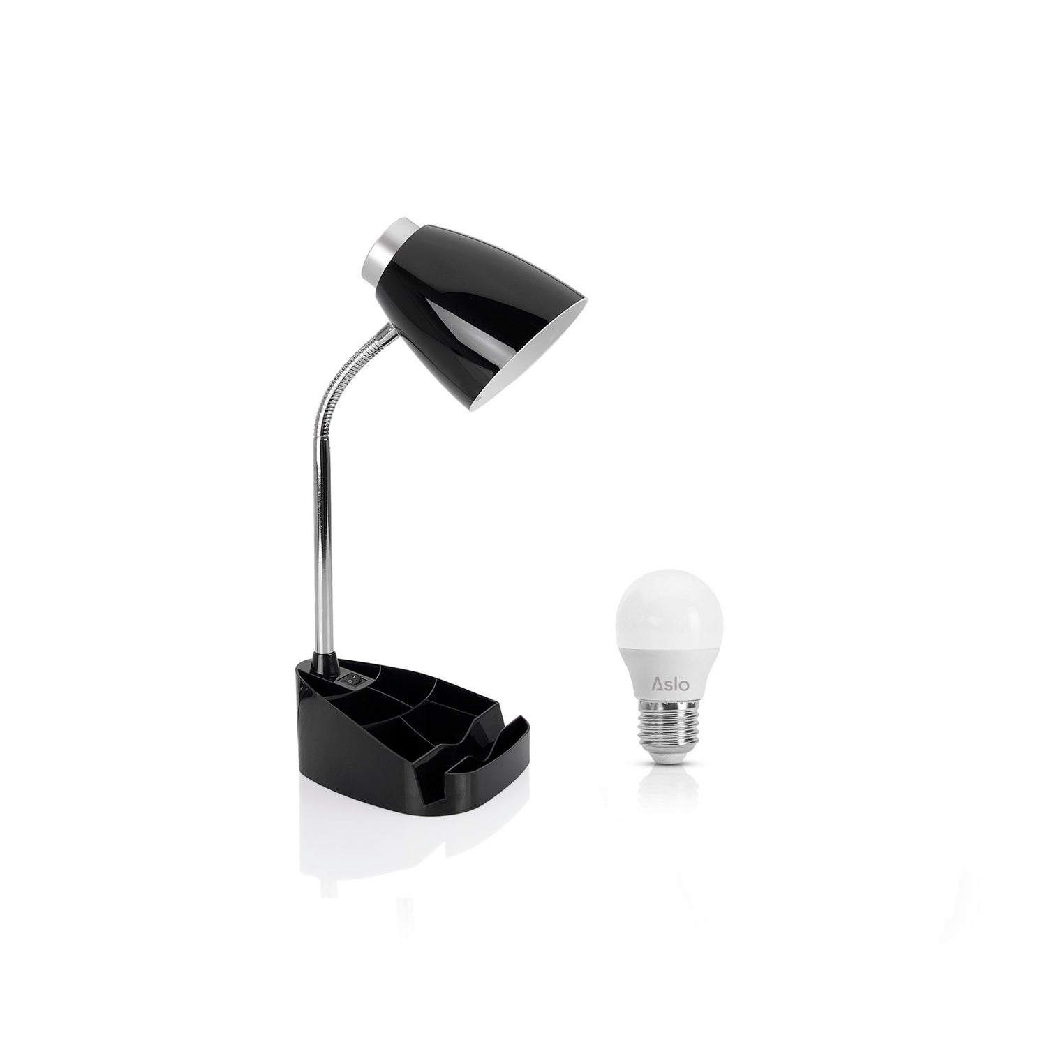 Candeeiro Secretária Preto com Suporte Multi-funções com Lâmpada Led Esf E27 5W 40