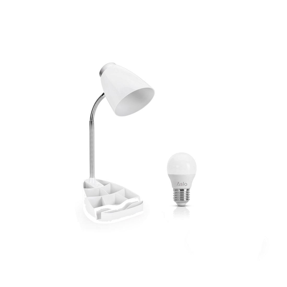 Candeeiro Secretária Branco com Suporte Multi-funções com Lâmpada Led Esf E27 5W 40