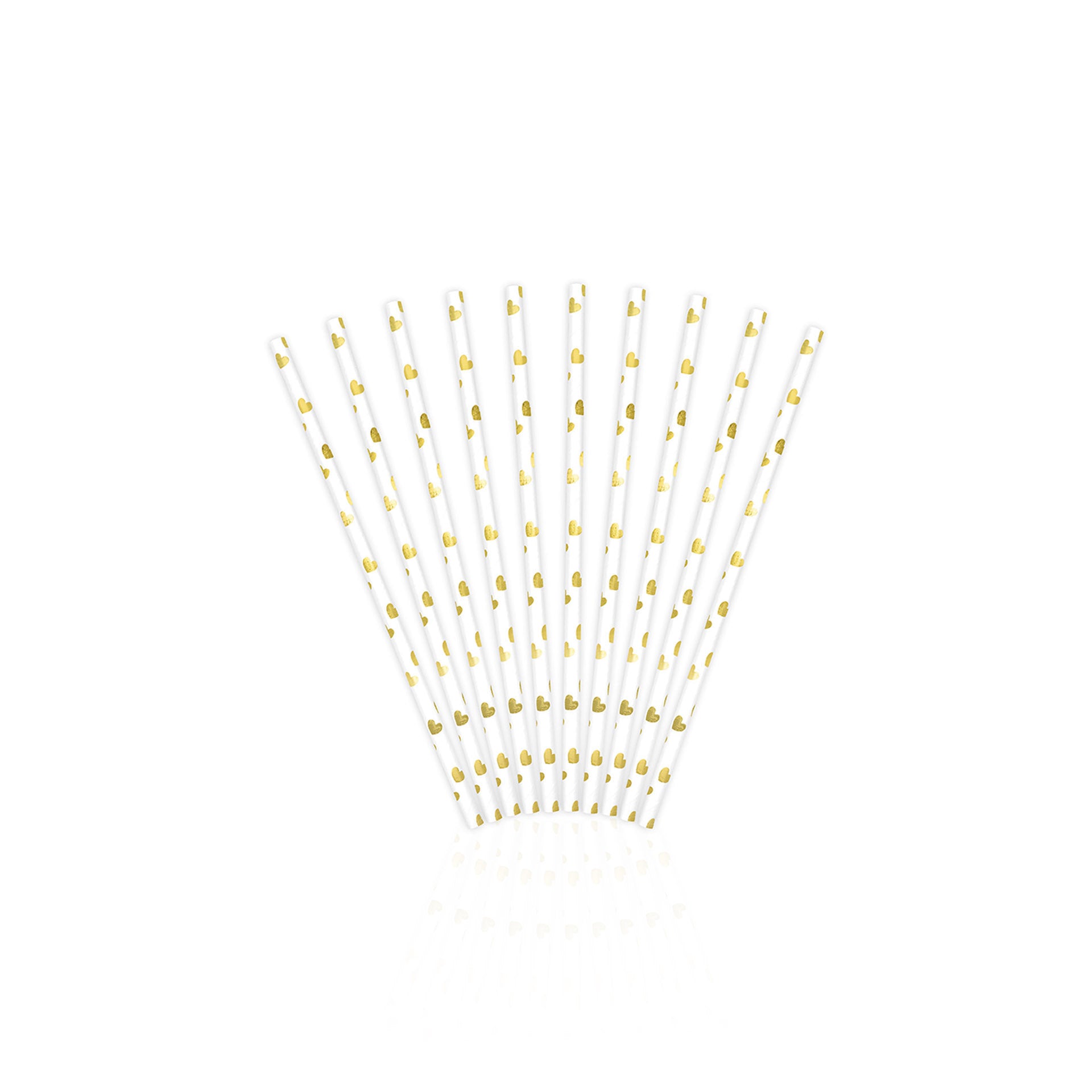 Pack 10 Palhas Papel Branco Coração Dourado 19,5 cm