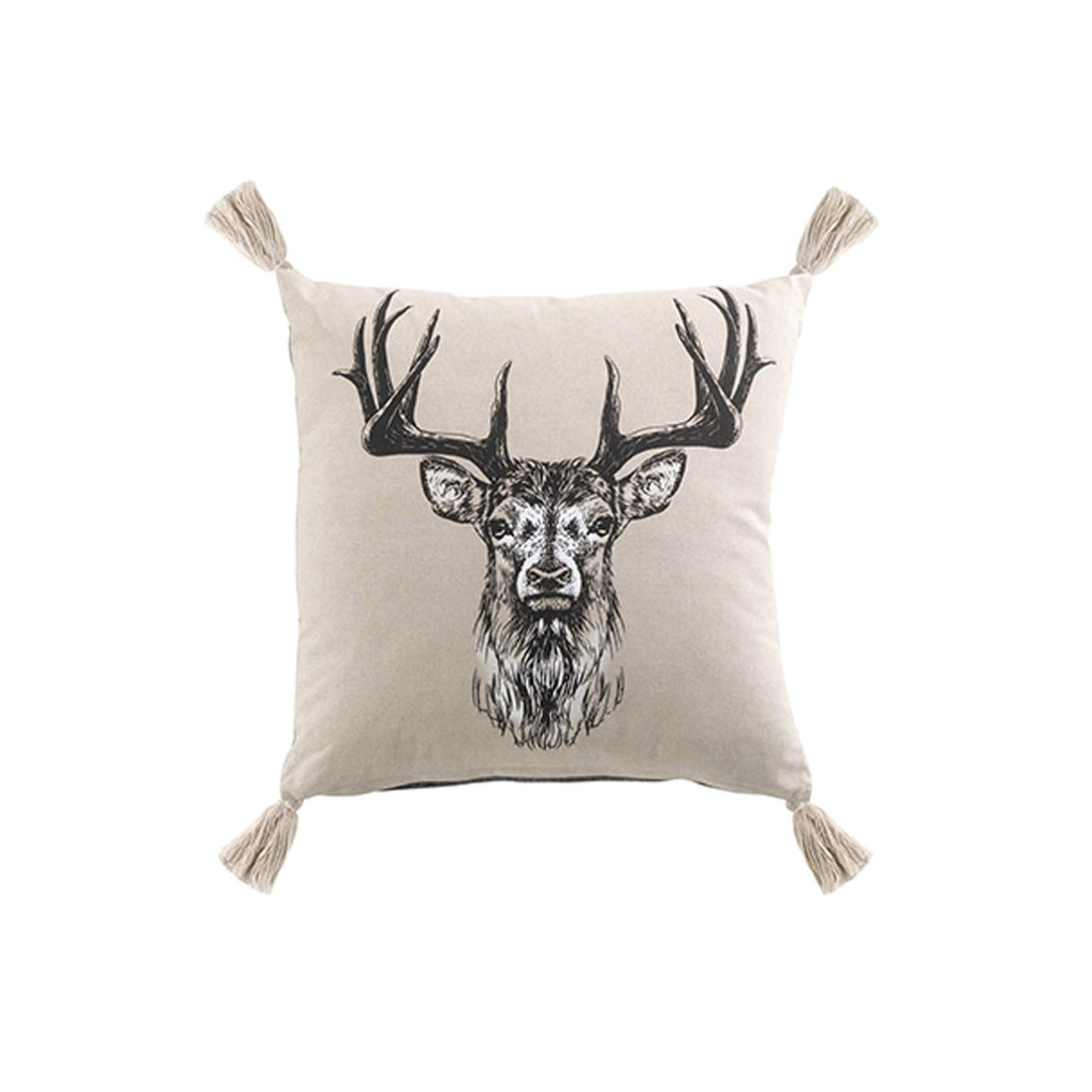 Almofada Capa Removível Pompom Algodão Estampado Cambraia Liso Deer Chic